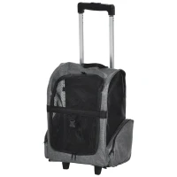PawHut Sac de transport à roulettes pour chien 2 en 1 trolley chariot sac à dos pour chien chat avec poignée téléscopique, sacs de rangement, aérations, attache de sécurité, 42 x 25 x 55 cm, gris(m-11)