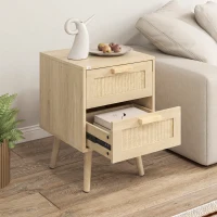 HOMCOM Lot de 2 tables de chevet tables d'appoint 2 tiroirs façades aspect cannage rotin style bohème 40 x 40 x 56 cm naturel(m-8)