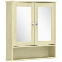 kleankin Armoire murale salle de bain avec miroir, 56 x 13 x 58 cm, meuble salle de bain avec Portes Miroir Doubles Bois Naturel(m-1)