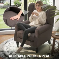 HOMCOM Fauteuil de salon capitonné avec assise large, pieds en bois, style classique, grand confort, 74 x 86 x 102 cm, marron(m-6)