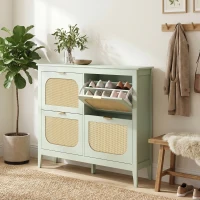 HOMCOM Narrow Shoe Cabinet, Boho Slim Shoe Storage Cabinet with 4 Flip Drawers, Holds 20 Pairs, Light Green(m-9)