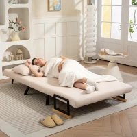 HOMCOM Schlafsofa 2er-Sofa Samtsofa, Schlaffunktion, inkl. 2 Kissen, Samtoptik, Natur + Beige + Schwarz(m-9)