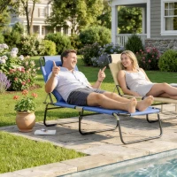 Outsunny Folding Sun Lounger with Face Hole, 4-Position Adjustable Backrest Garden Recliner Chair Sunbed, Outdoor Lounge Chair with 600 D Oxford Cloth Seat, Pillow for Beach, Blue(m-2)