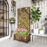 Outsunny Jardinière avec Treillis bac à Fleurs 76 x 36 x 170 cm Fond à Lattes Bois Sapin pré-huilé marron foncé(m-10)
