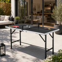 SPORTNOW 5ft Mid-Size Table Tennis Table, Ping Pong Table with Net, 2 Table Tennis Paddles and 3 Balls for Indoor Game, Black(m-8)