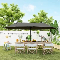 Outsunny Ombrellone da Giardino Doppio da Giardino 4.6x2.7 m a 12 Stecche con Prese d'Aria e Manovella, Ombrellone per Esterno in Acciaio e Poliestere, Anti UV, per Balcone e Terrazza, Grigio(m-10)