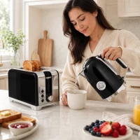 HOMCOM Set fierbător și prăjitor cu termometru, 1,7 l, fierbător 2200 W, prăjitor 2 felii cu 7 trepte de rumenire(m-2)