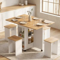 HOMCOM Ensemble table salle à manger pliante avec 4 chaises, table de cuisine avec chaises pour 4 personnes, roulettes, chêne(m-16)