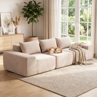 HOMCOM Sofá 3 Lugares em Chenille 320 cm, Sofá Modular, Assento e Apoios de Braço Extra-Largos, Totalmente Comprimido, Bege(m-10)