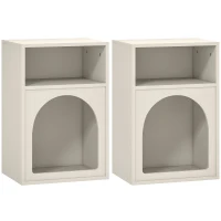 HOMCOM Lot de 2 tables de chevet, table de nuit avec compartiments ouverts, design arqué, 40 x 30 x 60 cm, crème(m-1)