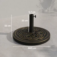 Outsunny Base per Ombrellone Rotonda da 12kg in Resina con Decorazione, per Pali da 38mm e 48mm, Φ45x33cm, Bronzo(m-3)