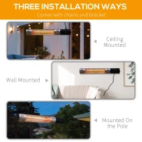 Outsunny Outdoor Patio Garden Warmer 1500W Wall Mounted Electric Infrared Halogen Heater with Remote Control Black(m-4)