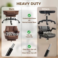 HOMCOM Executive Office Chair, Leathaire Big and Tall Office Chair 180 kg with Wide Seat, Reclining, Lumbar Support, Brown(m-6)