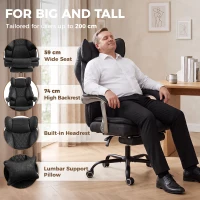 HOMCOM Executive Office Chair, Leathaire Big and Tall Office Chair 180 kg with Wide Seat, Reclining, Lumbar Support, Black(m-4)