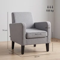 HOMCOM Linen-Look Boxy Armchair - Light Grey(m-3)