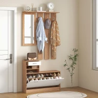 HOMCOM Meuble d'entrée vestiaire avec panneau porte-manteau, miroir et banc à chaussures - 6 crochets et étagère réglable(m-7)