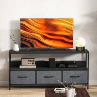 HOMCOM Mobile Porta TV da 55" con Cassetti Pieghevoli in Tessuto e Mensola in Metallo e MDF, 120x29x56cm, Nero(m-9)