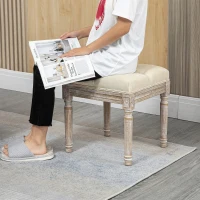 HOMCOM Repose pied salon, ottoman, siège rembourré en tissu aspect lin avec pieds en bois d'hévéa, 40 x 40 x 43 cm, beige(m-7)