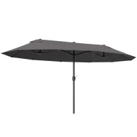 Outsunny Parasol de Jardin Exterieur 4,6 x 2,7 m, Grand Parasol Double Rectangulaire avec Manivelle, Polyester 180 g/m², Gris(m-12)