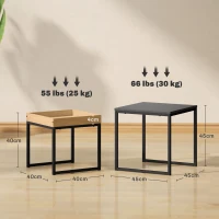 HOMCOM Lot de 2 tables basses gigognes carrées, tables gigognes de salon avec cadre en acier, style moderne, noir(m-3)