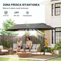 Outsunny Ombrellone da Giardino Doppio da Giardino 4.6x2.7 m a 12 Stecche con Prese d'Aria e Manovella, Ombrellone per Esterno in Acciaio e Poliestere, Anti UV, per Balcone e Terrazza, Grigio(m-5)