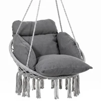 Outsunny Hanging Chair Outdoor Hammock Chair with Soft Cushion, Cotton Rope Boho Style Swing Chair, Hanging Garden Swing Seat for Indoor Outdoor, Dark Grey(m-1)