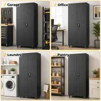 HOMCOM Armoire de Bureau Métallique, 80 x 40 x 180 cm, Meuble de Rangement sur Roulettes en Acier avec Serrure, Noir(m-8)