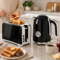 HOMCOM Set fierbător și prăjitor cu termometru, 1,7 l, fierbător 2200 W, prăjitor 2 felii cu 7 trepte de rumenire(m-4)