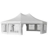Outsunny 10 Sides Decagonal Garden Gazebo Marquee Party Tent Wedding Canopy Outdoor Heavy Duty Metal Frame (8.9m x 6.5m) - White(m-1)