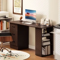 HOMCOM Scrivania Moderna con 3 Cassetti e 3 Ripiani per Camera e Ufficio, in Legno, 120x49x72 cm, Color Noce(m-10)