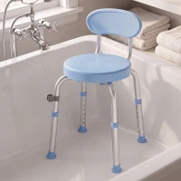 HOMCOM Tabouret de Douche Ronde Pivotant 360°, Hauteur Réglable, Dossier, Pieds Antidérapants, 38,5x37,5x75cm, Bleu Clair(m-10)