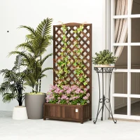 Outsunny Jardinière avec Treillis bac à Fleurs 76 x 36 x 170 cm Fond à Lattes Bois Sapin pré-huilé marron foncé(m-8)