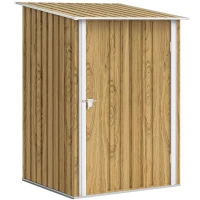 Outsunny 3.3 x 3.4ft Lean To Steel Garden Shed with Locking Door - Light Brown Wood Effect/White(m-1)