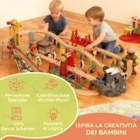 AIYAPLAY Set Ferroviario in Legno, 100 Pezzi per Bambini 3+ Anni con Gru Magnetica, Treni, Ponte, Elicottero(m-4)