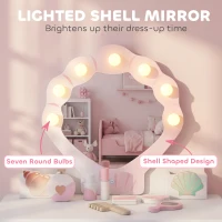 AIYAPLAY Kids Vanity Set, Kids Dressing Table with Chair, Acrylic Mirror, Lighted Bulbs, 7-Piece Accessories, for 3-8 Years, Pink(m-4)