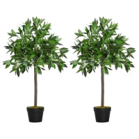 Outsunny Set di 2 Alberi di Alloro in Vaso Artificiali Altezza 90cm per Interni ed Esterni(m-11)