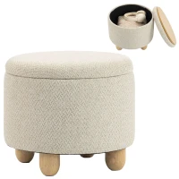 HOMCOM Hocker mit Stauraum, Runder Sitzhocker mit Deckel, Leinenoptik für Wohnzimmer, Schlafzimmer, 38,5x38,5x33,5 cm Beige(m-12)
