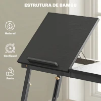 HOMCOM Mesa Reclinável para Cama e Sofá, Tabuleiro Dobrável com Gaveta Lateral para Computador Portátil e Livros, Cinco Alturas, Preto(m-7)