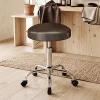 HOMCOM Drehhocker 360° mit höhenverstellbarer Sitzfläche, Kunstleder, Tragkraft 120 kg, 39x34.5x52-67.5 cm, Braun(m-6)