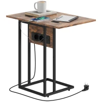 HOMCOM Klappbarer Beistelltisch, Ladestation mit USB-Ports, Metall, 39 x 29 x 57 cm, Braun(m-12)
