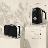 HOMCOM Set fierbător și prăjitor cu termometru, 1,7 l, fierbător 2200 W, prăjitor 2 felii cu 7 trepte de rumenire(m-3)