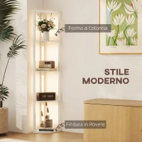 HOMCOM Lampada da Terra con 4 Ripiani, Luce LED Regolabile su 3 Livelli, 4 Ripiani, 41x29.5x163.5 cm, Rovere(m-4)