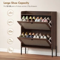 HOMCOM Shoe Cabinet with 2 Flip Drawers, Boho Narrow Shoe Storage Cabinet, Dark Brown(m-5)