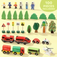 AIYAPLAY 100 Piece Wooden Train Set for Kids 3+ Years with Track, Crane, Battery Operated Train(m-5)