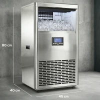 HOMCOM Gewerblicher Eiswürfelbereiter 45 kg/24 Std., Edelstahl, mit 13 kg Speicher, Selbstreinigung, Silber(m-3)
