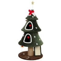 PawHut Weihnachts-Kratzbaum für Katzen, 2 Höhlen, Sisal-Leiter, Jute-Pfosten und Bällchen, 60x60x132 cm, Grün(m-7)