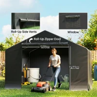 Outsunny Garage Moto per Esterno Portaoggetti 3x3 m Impermeabile con Porta e Prese d'Aria Avvolgibili, per Biciclette e Attrezzi, Grigio Scuro(m-6)