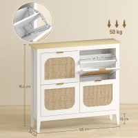 HOMCOM Narrow Shoe Cabinet, Boho Slim Shoe Storage Cabinet with 4 Flip Drawers, Holds 20 Pairs, White(m-3)