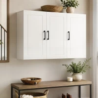 HOMCOM Mobile Bagno da Parete con 3 Ante, Ripiano Regolabile, per Soggiorno e Ingresso, Salvaspazio, 90x30x60 cm, Bianco(m-9)