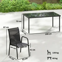 Outsunny Salon de Jardin 6 Personnes Ensemble Table et Chaises Jardin avec Chaises Empilables en Textilène 70x51x87cm Noir(m-3)